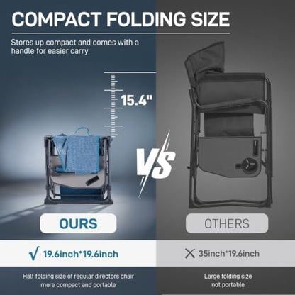 EVER ADVANCED Camping Directors' Chair with Side Table, Portable Folding with Compact Size, Breathable & Quick Dry Design Heavy Duty Lawn Chair with Pocket, 400lbs, Elastic Mesh, Blue