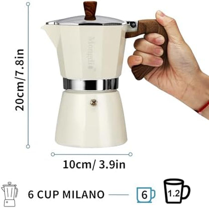 Mongdio Stovetop Espresso Maker Moka Pot, Cuban Coffee Maker Stove top coffee maker Moka Italian Espresso Greca Coffee Maker Brewer Percolator, 6 Espresso Cups, 10 oz - White