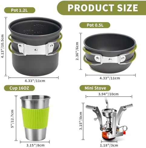 aiGear 8pcs Camping Cooking Set for 1-2 People with Pot Cutlery Stove Stand