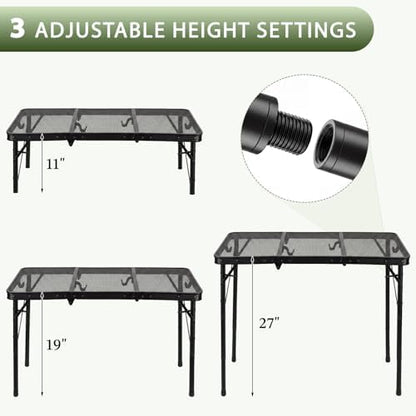 Folding Grill Table, 34 x 16 in Portable Camping Table for Picnic