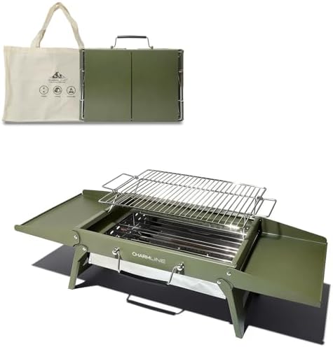 Charmline 15 x 11 inches Portable Charcoal BBQ Grill, Foldable Compact Camping Barbecue for 2–4 People, Ideal for Camping, Tailgating, Beach, Picnic & Tabletop Use, Green