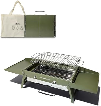 Charmline 15 x 11 inches Portable Charcoal BBQ Grill, Foldable Compact Camping Barbecue for 2–4 People, Ideal for Camping, Tailgating, Beach, Picnic & Tabletop Use, Green