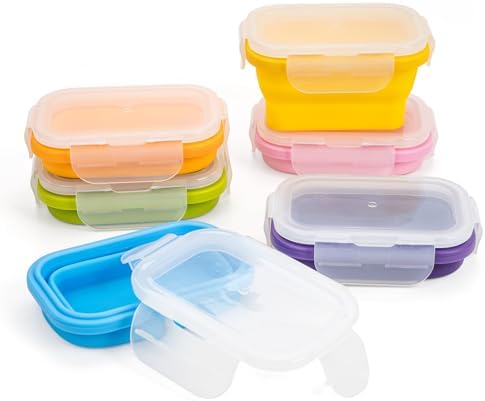 Collapsible Snack Containers With Lids,Collapsible Food Storage Containers,Mini Fridge Organizer,Microwave Freezer Dishwasher Safe(6pcs,6.5oz)