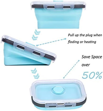 KUON Collapsible Silicone Food Storage Containers with Airtight Lids, Set of 4 Stacking Container, Microwave and Freezer and Dishwasher Safe, with Vent Valve, BPA Free (350ml and 500ml)
