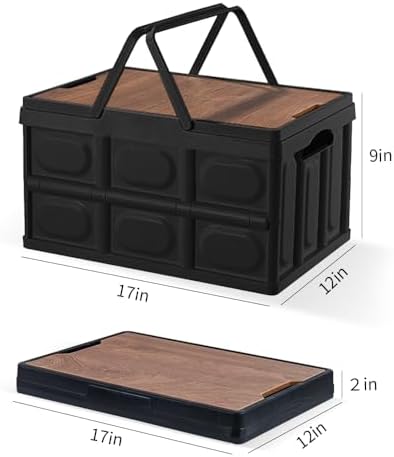 2 PCS Collapsible Storage Bins Box with Lids and Handle, 30L 8Gal Portable Storage Crate Containers Totes, Instacrate Stackable Foldable Camping Basket Supplies for Fishing Car RV, Office (Black)
