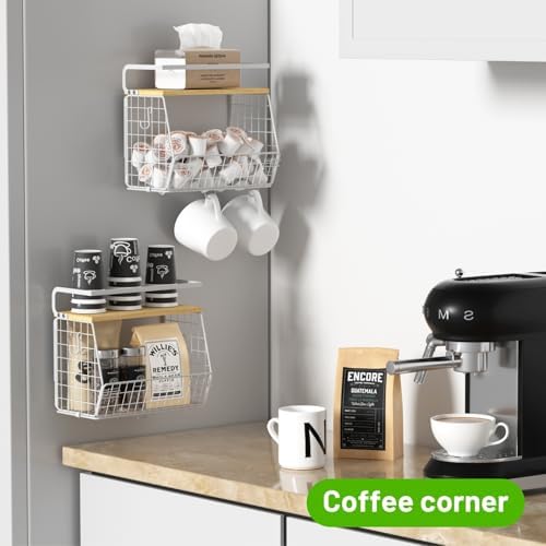 Ofiray-home Magnetic Shelf for Fridge with Wood Lid, Fruit Potato and Onion Storage Bins, Pantry Organizers & Storage, Large Container Magnetic Spice Rack for Refrigerator, Kitchen Counter (White, 2)