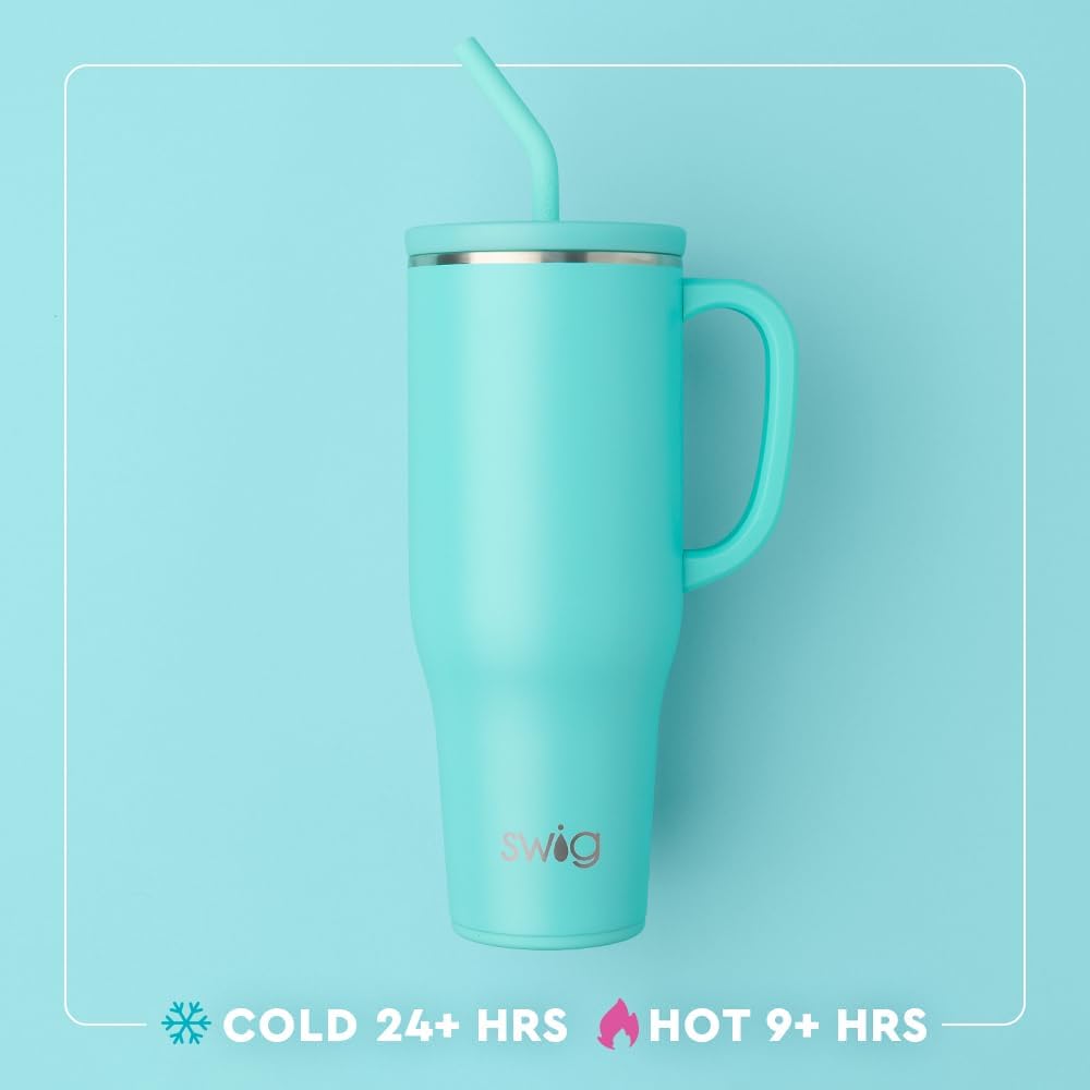 Swig Life 40oz Mega Mug, 40oz Tumbler with Handle and Straw, Extra Large Insulated Tumblers, Cup Holder Friendly Travel Mug (North Carolina)