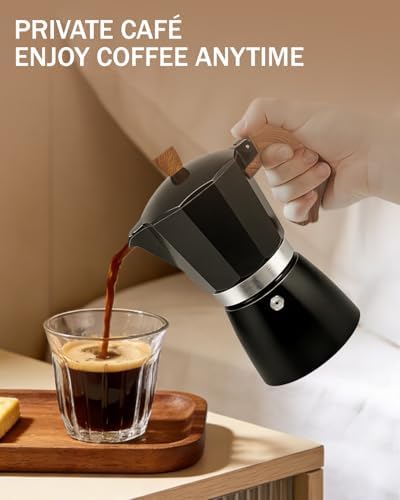 Coffee Maker Stovetop Espresso Maker 9 Cup Aluminum Moka Pot Percolator 15oz 450ml Easy Brewing for Electric Ceramic Stoves Home Camping Italian Cuban Café Classic Black