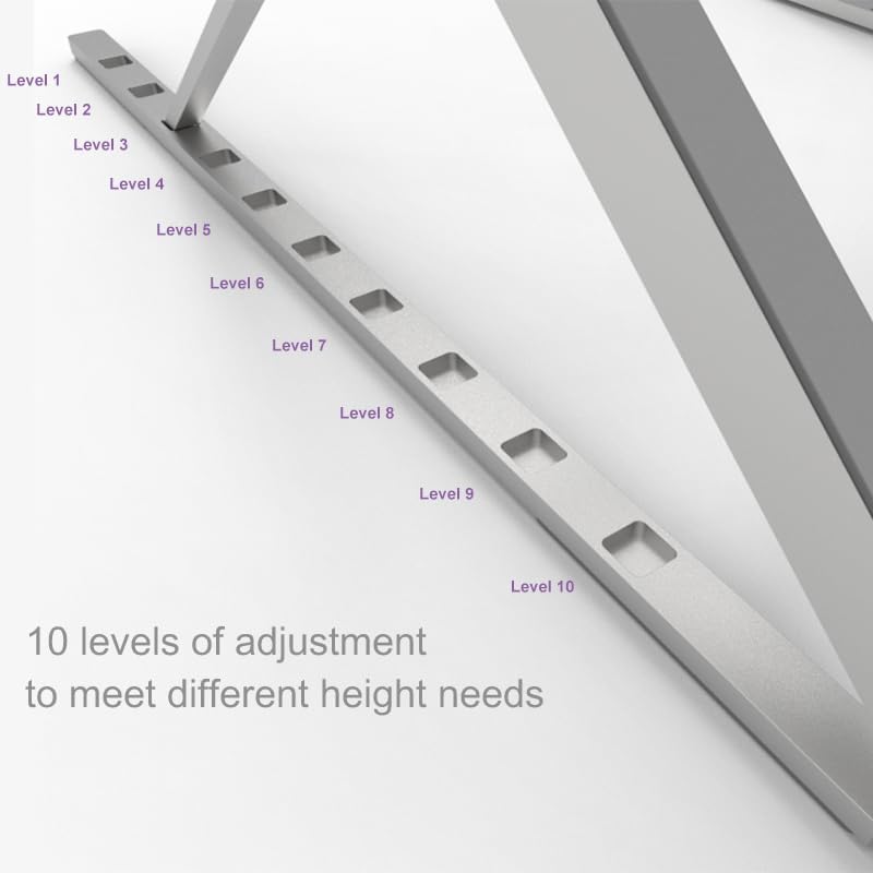 Aluminum Laptop Stand for Desk, Foldable Ventilated Cooling Notebook Stand, Adjustable Portable Laptop Holder, Compatible with 11" - 17.3" MacBook Pro Air, HP and Other laptops（Silver）