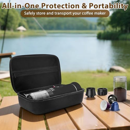 Portable Coffee Maker for Travel & Camping, Portable Espresso Maker with Bag, Rechargeable Cordless Battery Operated Coffee Makers for Ground Coffee, NS Capsule RV, Hiking, Office(Black)