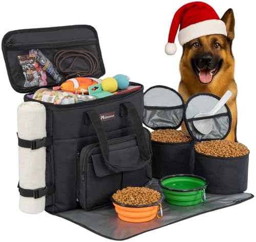 Modoker Dog Travel Bag with 2 Collapsible Dog Bowls, 1 Dog Backpack, Airline Approved Pet Travel BagOrganizer for Supplies & Accessories, 2 Travel Dog Food Container, Black