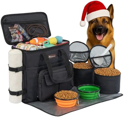 Modoker Dog Travel Bag with 2 Collapsible Dog Bowls, 1 Dog Backpack, Airline Approved Pet Travel BagOrganizer for Supplies & Accessories, 2 Travel Dog Food Container, Black