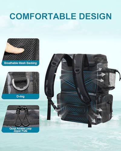 HXLGMD Fishing Backpack with Rod Holders, Double Layer Large Water-resistant Tackle Bag Store Gear with Cooler, Khaki