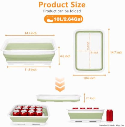 Goderewild Collapsible Dish Pan, 10L (2.6 Gal) Foldable Sink Tub