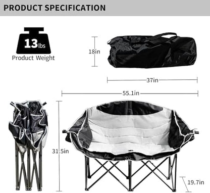Double Camping Chairs, Heavy Duty Outdoor Camping Chair 2 Person Folding Loveseat Chair with Cup Holders for Outdoor Camping Sports Fishing for Adults
