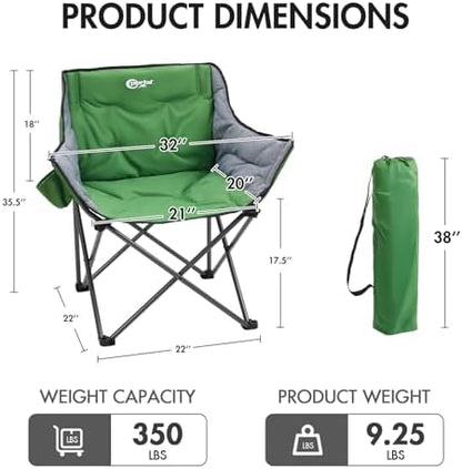 Portal 32" Oversized Camping Chair, Foldable Heavy Duty 350 lb Padded Ergonomic Seat for Big & Tall Adults, Pinch-Free Extra Wide Design Featuring Cup Holder & Carry Bag for Fishing, Lawn & Sidelines