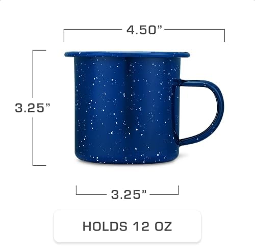 COLETTI Classic Enamel Set Coffee Percolator & Mugs — The Most Nostalgic Camping Coffee Pot, Now Modernized [Blue Enamel, 12 Cup Percolator Coffee Pot & Set of 4 Mugs]