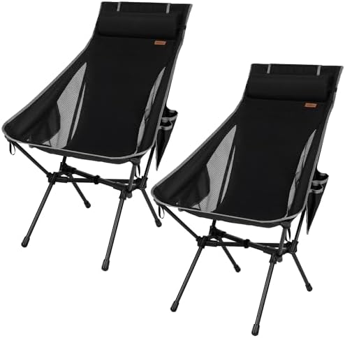 High Back Camping Chair for Adults, Folding Chair Supports 440 lbs, Lightweight Portable Backpacking Chair with Adjustable Pillow for Hiking & Camping