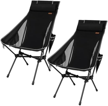 High Back Camping Chair for Adults, Folding Chair Supports 440 lbs, Lightweight Portable Backpacking Chair with Adjustable Pillow for Hiking & Camping