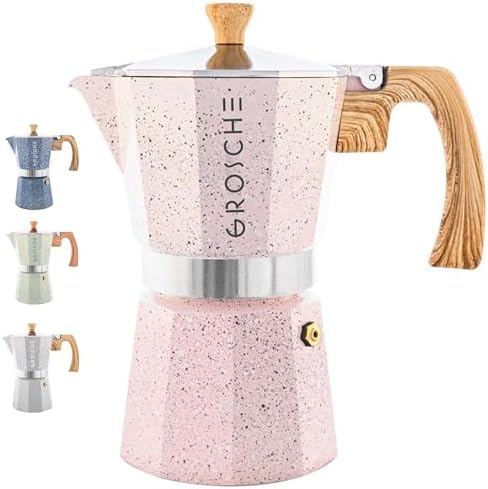 GROSCHE Milano Stovetop Espresso Maker Moka Pot 6 espresso Cup 9.3 oz Pink