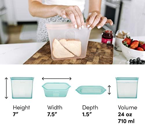 Zip Top Reusable Food Storage Bags | Sandwich Bag [Gray] | Silicone Meal Prep Container | Microwave, Dishwasher and Freezer Safe | Made in the USA