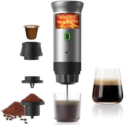 Portable Coffee Maker, 20-Bar 3-in-1 Travel Coffee Machine with 7500mAh Battery, Compatible with Ground Coffee & Capsules for Camping, RV, Hiking, Car & Office