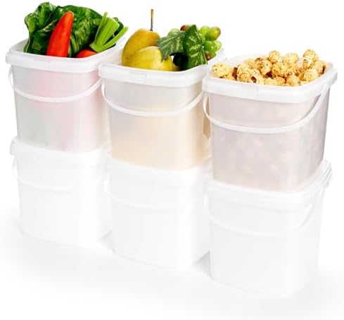 Yopay 20 Pack Plastic Bucket with Lid, 68 OZ Ice Cream Container with Handle, White Sealable Square Food Grade Deli Storage Pails for Pickles Paint Water, Art Crafts Projects