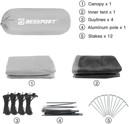 Bessport Camping Tent for 2-3 Person, Lightweight Backpacking Tent Waterproof Windproof Two Doors Easy Setup Double Layer Outdoor Tents for 3 to 4 Seasons, Suitable for Outdoor,Hiking,Camping