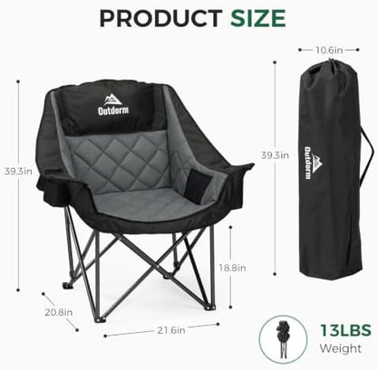 2 Pack Oversized Camping Chairs for Adults, Support 450 lb Each, Black