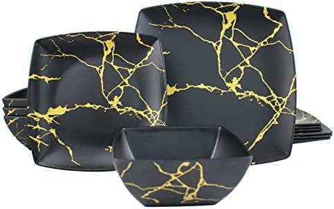 Melamine Dinnerware Set for 4-12 Pcs:Camping Dishes Set with Dinner Plates,Salad Plates and Bowls.Lightweight and Unbreakable.Indoor and Outdoor Use. flower 26