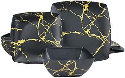 Melamine Dinnerware Set for 4-12 Pcs:Camping Dishes Set with Dinner Plates,Salad Plates and Bowls.Lightweight and Unbreakable.Indoor and Outdoor Use. flower 26