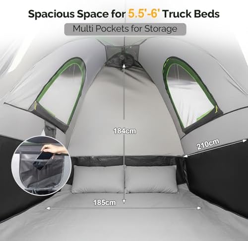 TUFFIOM 5.5-6ft Truck Tent 2.0, Pickup Truck Bed Tent with Waterproof PU3000mm and Double Layer for 2-3 People Camping, Easy Set Up, Portable for Truck Camper