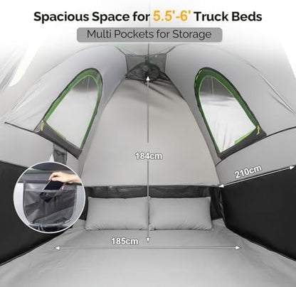 TUFFIOM 5.5-6ft Truck Tent 2.0, Pickup Truck Bed Tent with Waterproof PU3000mm and Double Layer for 2-3 People Camping, Easy Set Up, Portable for Truck Camper