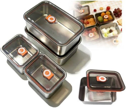 4 Pack 304 Stainless Steel Food Containers with Leakproof Lids, Reusable Metal Storage Containers, Oven/Dishwasher/Freezer Safe