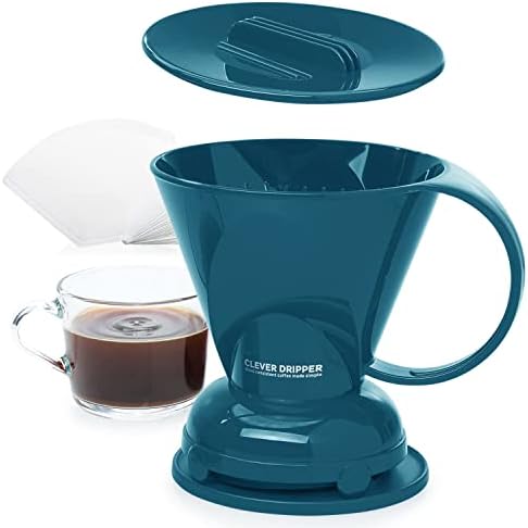 Clever Coffee Dripper | Large 18 oz | Peacock Blue | BPA-Free | 100 Filters