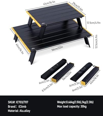 iClimb Ultralight Compact Mini Beach Picnic Folding Alu. Table with Carry Bag, Two Size (Black - L)