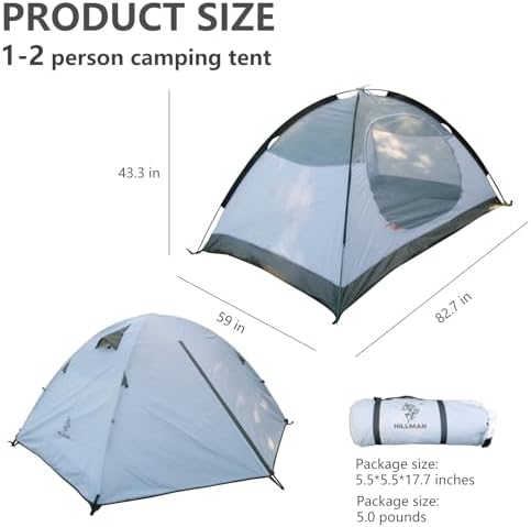 HILLMAN 1/2/3/4 Person Tents for Camping Instant Lightweight Backpacking Tents Easy Set Up Waterproof Family Camping Tent with Rainfly & Carry Bag Portable Dome Tent for Camping Hiking & Traveling