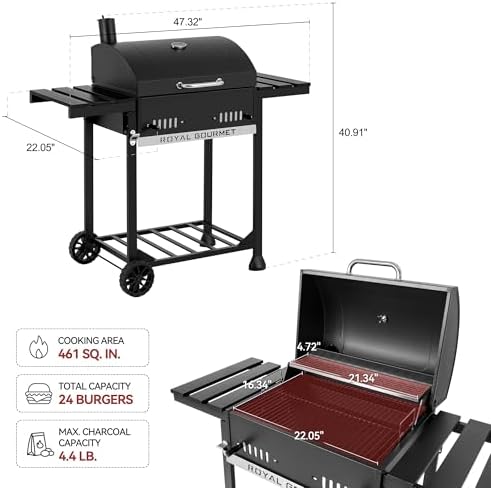Royal Gourmet CD1824ET Movable Charcoal BBQ Grill with Foldable Side Tables