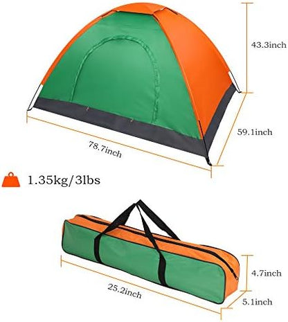 2-Person Camping Tent, Waterproof Oxford Fabric with Dual-Door Design, Lightweight & Easy Setup Backpacking Tent, Portable for Hiking, Outdoor Adventures (Orange & Green)