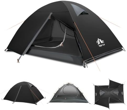 Night Cat 2-Persons Backpacking Tent: Waterproof Lightweight Camping Tent for Two People Hiking Outdoor Mountain with Aluminum Poles and Rainfly Green