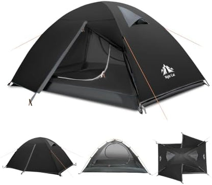 Night Cat 2-Persons Backpacking Tent: Waterproof Lightweight Camping Tent for Two People Hiking Outdoor Mountain with Aluminum Poles and Rainfly Green