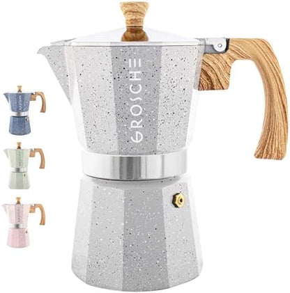 GROSCHE Milano Stovetop Espresso Maker Moka Pot 9 espresso Cup 15.2 oz Grey