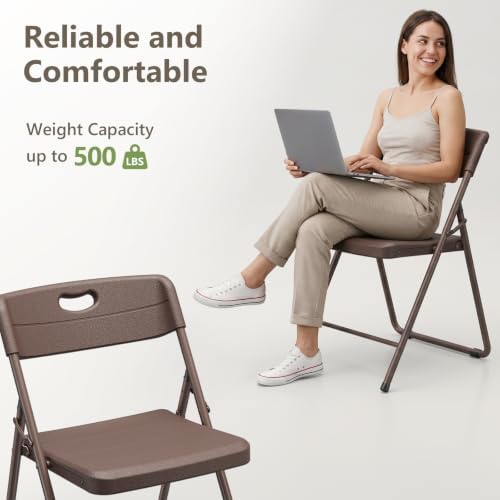 2 Pack Folding Table and 4 Pack Folding Chair, No Assembly Portable Folding Table and Chairs Set, Heavy Duty Event Foldable Table and Chairs Set for Outdoor, Camping, Picnic, Dining, Indoor(Brown)
