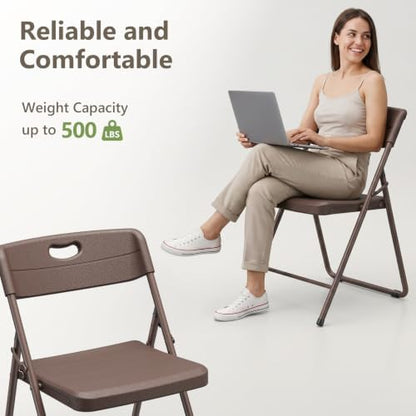 2 Pack Folding Table and 4 Pack Folding Chair, No Assembly Portable Folding Table and Chairs Set, Heavy Duty Event Foldable Table and Chairs Set for Outdoor, Camping, Picnic, Dining, Indoor(Brown)