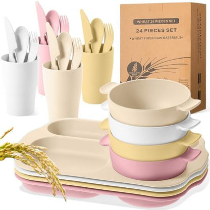 Honoson 24pcs Wheat Straw Dinnerware, Unbreakable, Light Color