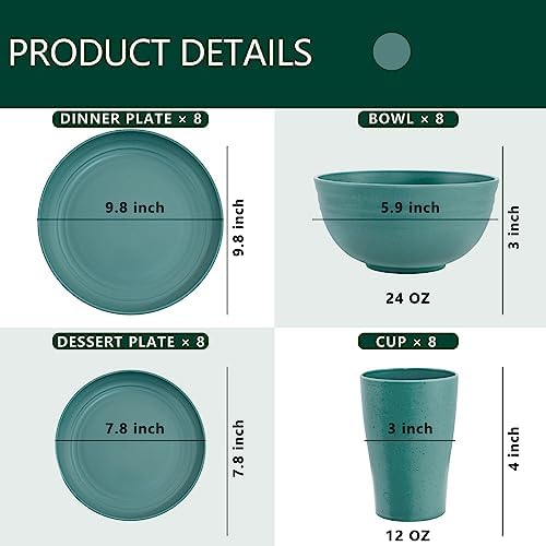 Supernal 32 Pcs Teal Wheat Straw Dinnerware Set For 8 Outdoor Camping