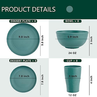 Supernal 32 Pcs Teal Wheat Straw Dinnerware Set For 8 Outdoor Camping