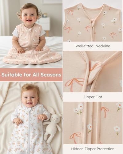 Yoofoss Baby Sleep Sack 6-12 Month 0.5TOG 100% Organic Cotton 2-Way Zipper