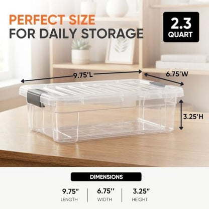 Superio 2.3 Quart Clear Plastic Storage Containers with Lids, Stackable Organizer Bins, BPA-Free Storage Boxes for Home, Office, Dorm & Classroom, 6 Pack