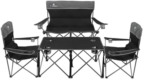 Camping Chair Set of 3, Outdoor Folding Camping Chairs for Heavy People with Cup Holder & Carry Bag,Collapsible Chair Include One Sofa Chair and Two Single Chair,Support up to 500lbs